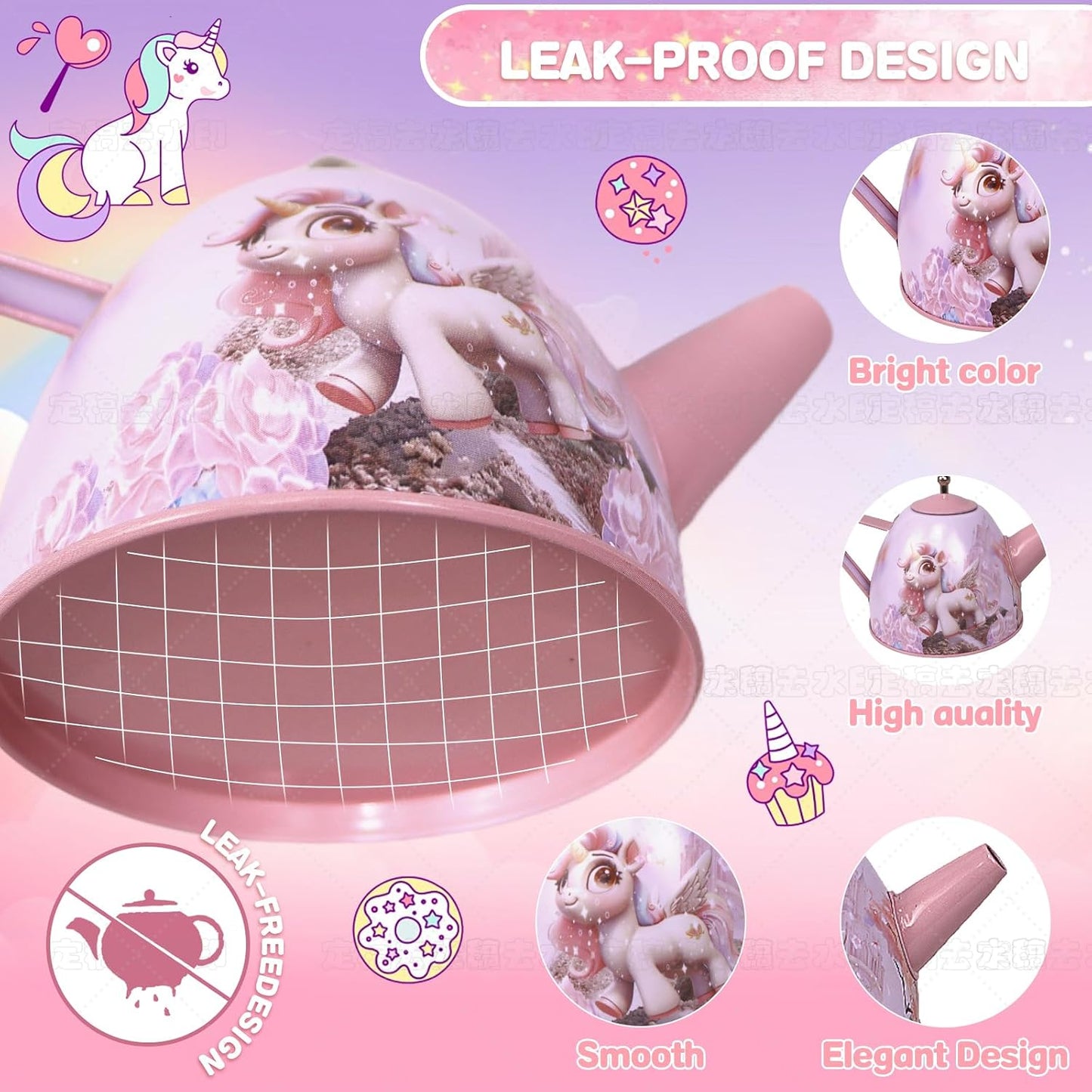 Unicorn Tea Party Set for Girls, Pretend Play Toy with Pink Tin Teapot, 4 Cups & Plates, Portable Carrying Case, Educational Gift for Toddlers Ages 3 4 5 6 7 (Swn)
