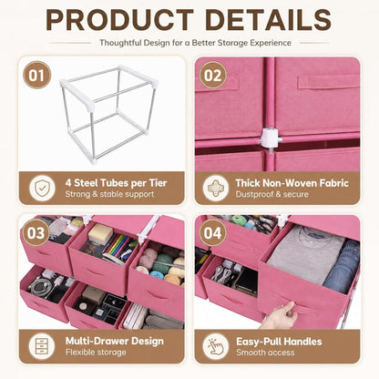Geetery Under Dorm Bed Cube Organizer Shelf with 6 Cube Fabric Storage Organizer Bins with Handle Dorm Under Bed Closet Drawer for College Essentials Nursery Bedroom Living Room(Pink)