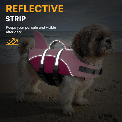 Queenmore Shark Dog Life Vest, XXL Dog Life Jacket for Swimming Boating for Large Dogs in Pool Lake Rescue Handle, Leash Hook, Reflective Strip, High Buoyancy