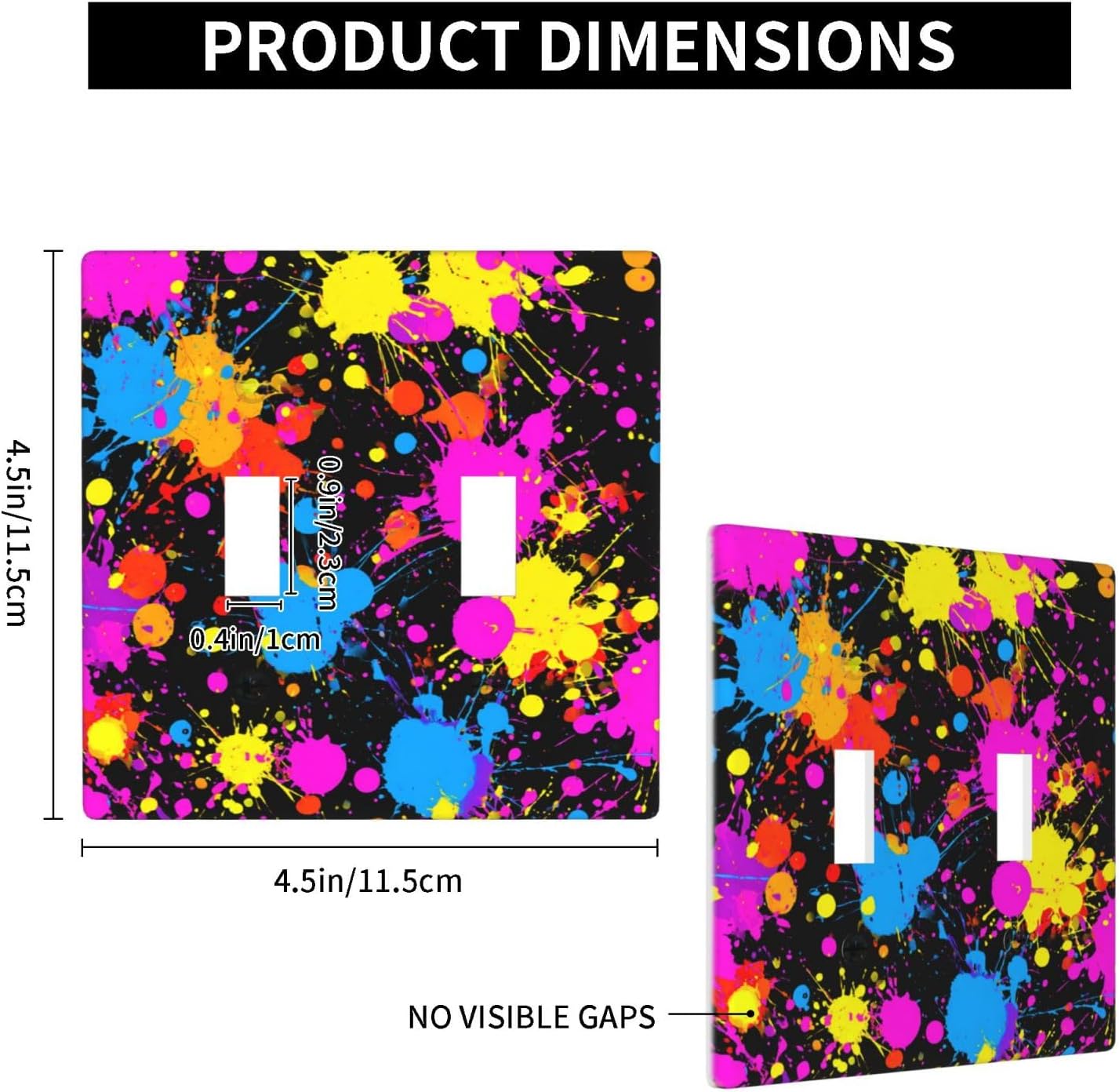 Neon Abstract Pink Blue Yellow Paint Splatter Double Gang Toggle Light Cover Wall Plate Switch Decor Standard Size - 4.5" X 4.5"