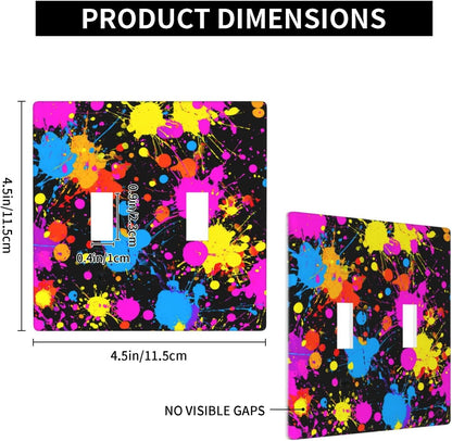 Neon Abstract Pink Blue Yellow Paint Splatter Double Gang Toggle Light Cover Wall Plate Switch Decor Standard Size - 4.5" X 4.5"