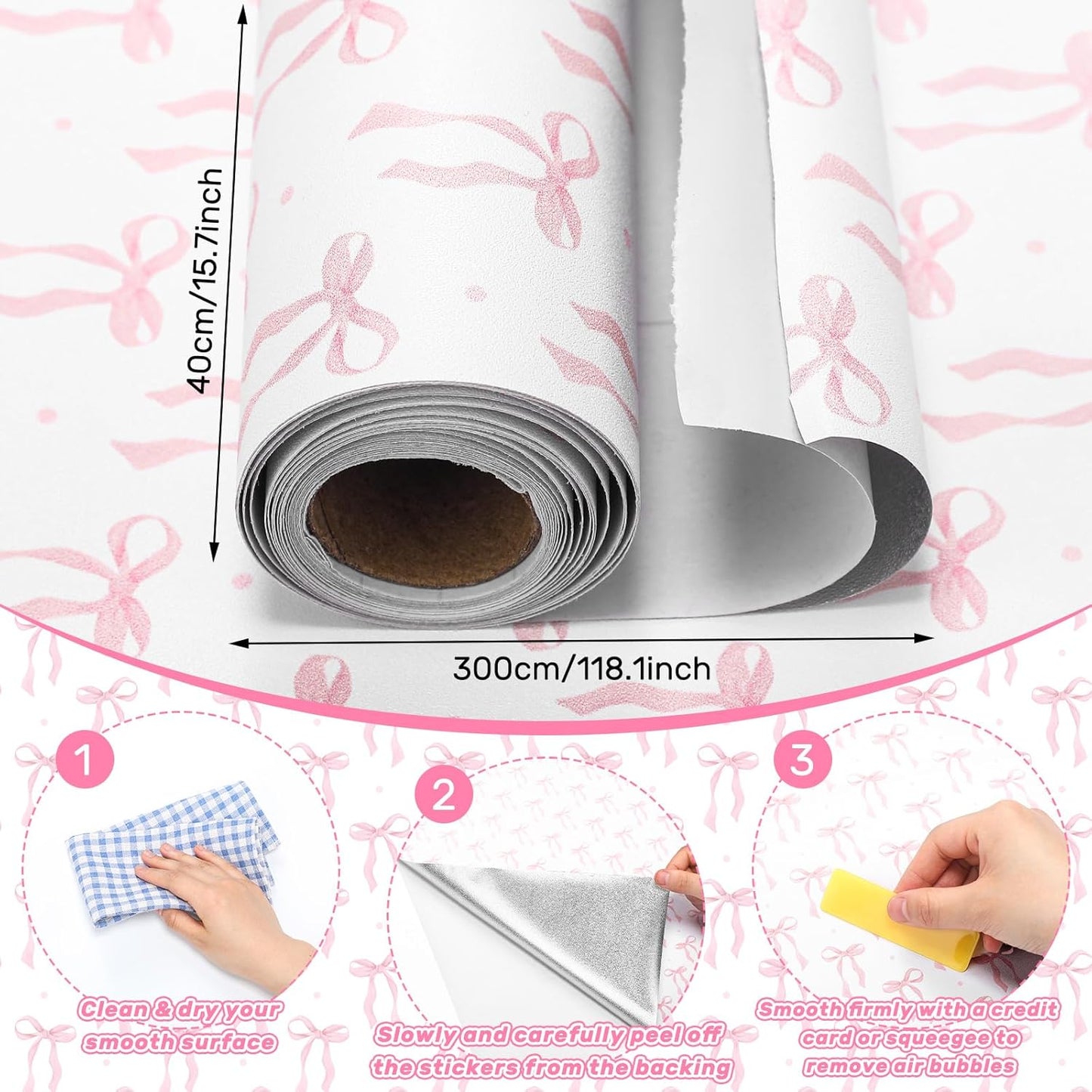 Drydiet Pink Bow Coquette Wallpaper Peel and Stick Contact Paper 15.8 x 118.1in Bow Wallpaper Self Adhesive Removable Wall Sticker Paper for Home Locker Dorm Classroom Bedroom Living Room Decor