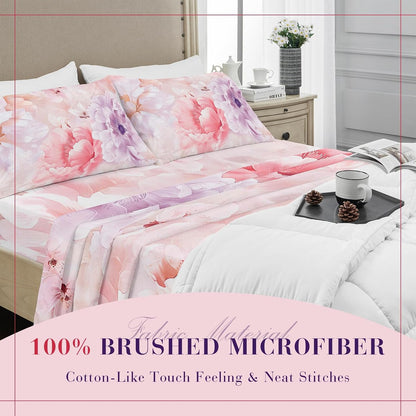 YIYEA Floral Sheets Queen Size, Premium Double Brushed Microfiber Bed Sheet Set for All Season, Soft Breathable, 16" Deep Pocket, Shrinkage and Fade Resistant, 4PC, Queen