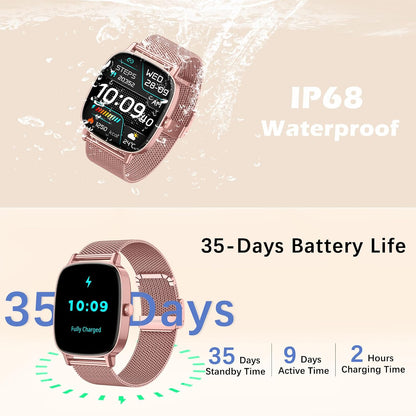 Smart Watch for Women, Answer/Make Call,1.85'' Ultra-Clear Screen Fitness Tracker with Heart Rate/Sleep/SpO2 Monitor,Smartwatch for iPhone/Samsung/Android,120+ Sport Modes,IP68 Waterproof with 2 Bands