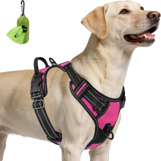 Joytale No Pull Dog Harness for Large Dogs, Reflective Pet Vest with Front Clip, Adjustable Soft Padded Harnesses with Easy Control Handle for Training and Walking, Hot Pink, L