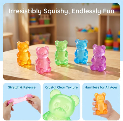 Gummy Bear Squishy Toys, Squeeze Fidget Toys for Stress Relief Sensory Stress Balls for Kids and Adults Birthday Gifts Party Favors Stocking Stuffers Class Prizes- Pink