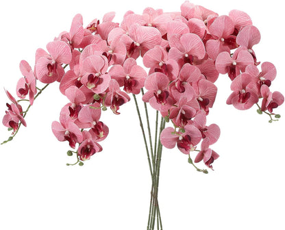 PATIKIL Artificial Orchid Stems 41", 6 Pack 9 Heads Faux Phalaenopsis Flowers Real Touch Fake Orchid Flower Branch for Vase Home Wedding Decoration, Dark Pink