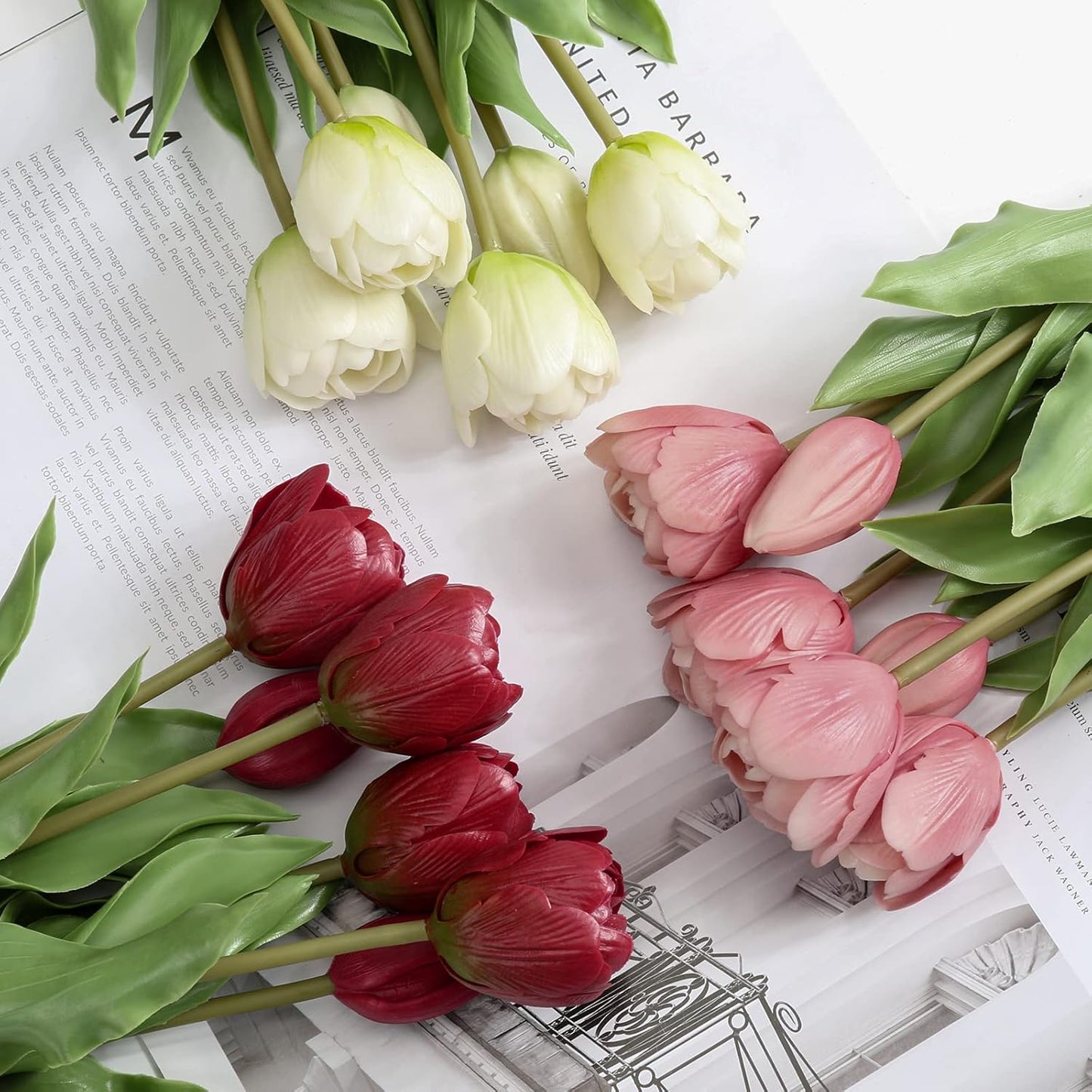 DILATATA 6 Pcs Artificial Tulips Flowers Pink Real Touch Fake Latex Tulips Flowers for Mother's Day 14" Faux Tulips Faux Flowers for Vase Centerpieces Home Wedding Bouquet