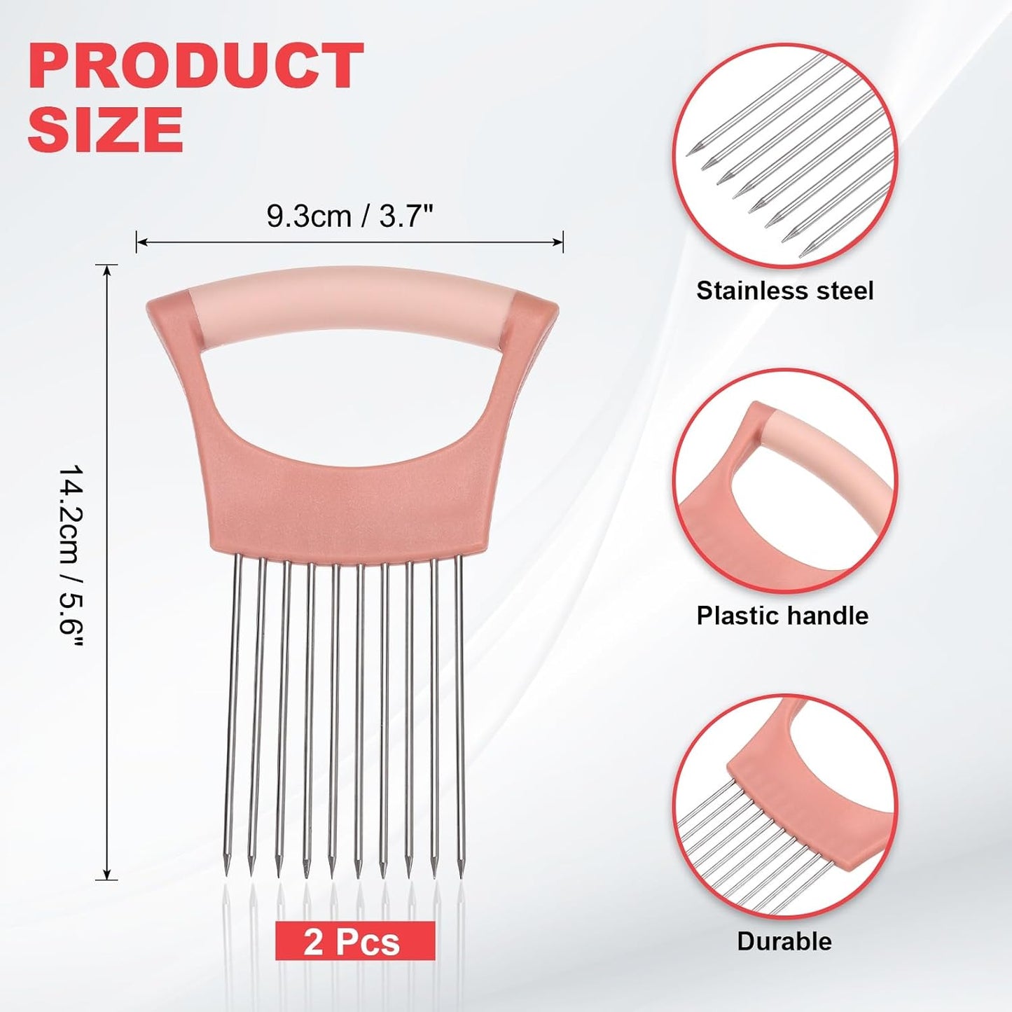 uxcell 2 Pcs Onion Slicer Holder, Stainless Steel Vegetable Cutting Holder Food Cutter Tool for Slicing Storing Onions Tomatoes Potatoes Avocados Apples, Pink