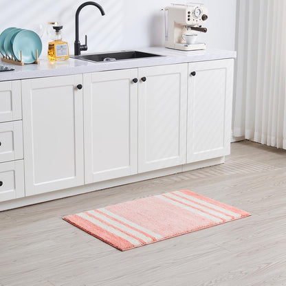 CozeCube Bath mats for Bathroom Non Slip, Fluffy Absorbent Microfiber Bath mat Washable, Aesthetic Bathroom Rugs, Small Blossom Pink Striped Bath mat, Blossom Pink, 24" x 16"