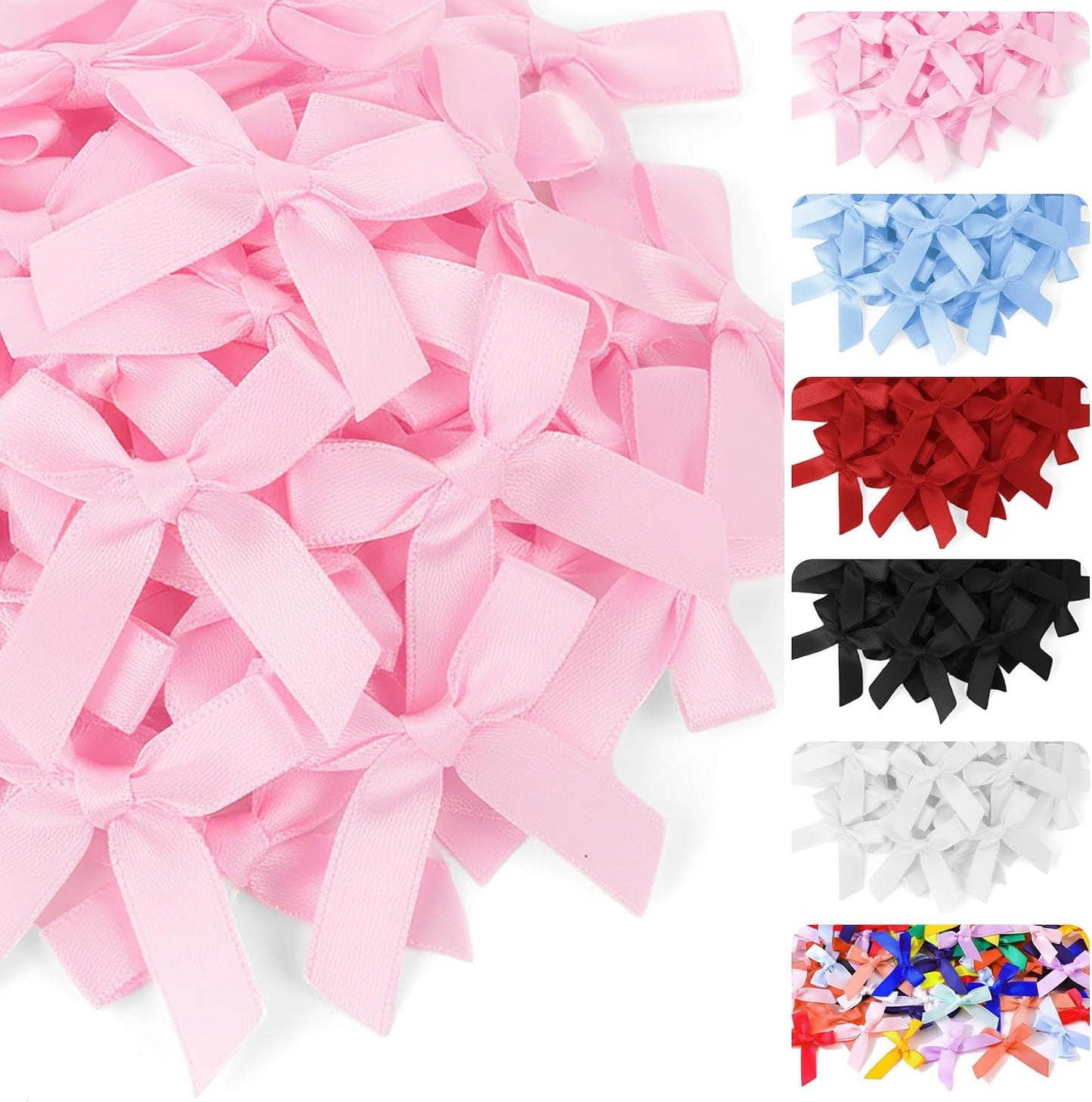 50 PCS Mini Satin Ribbon Bows for Crafts, 1.57" Tiny Bows for Cheer Pins Gift Wrapping Christmas Ornament Hair Clips Scrapbook Wedding Baby Shower Party Treats(Light Pink)