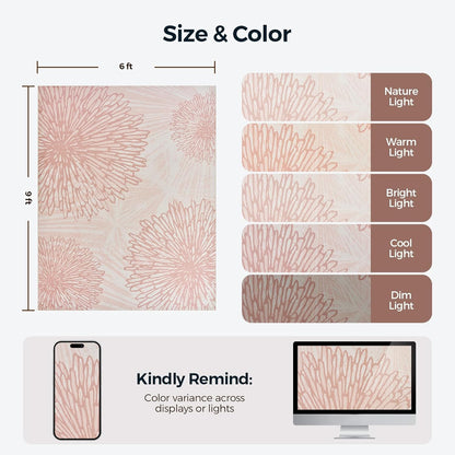 Pink Rugs for Bedroom Girls: 6x9 Modern Large Washable Soft Cute Boho Floral Pattern Area Rug Neutral Indoor Floor Non-Slip Carpet for Living Room Dining Nursery Kids Playroom Baby Room House Decor
