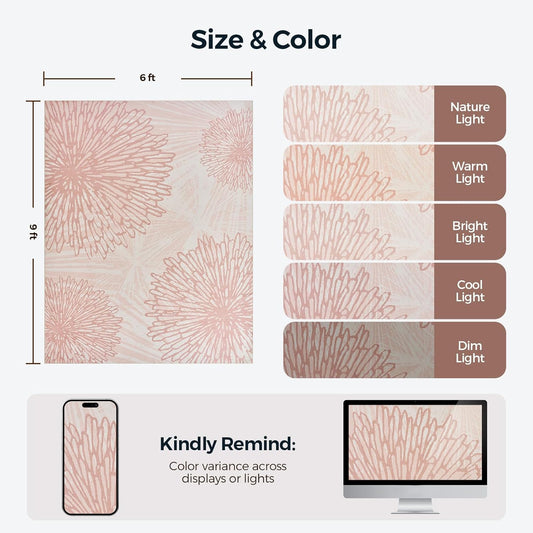 Pink Rugs for Bedroom Girls: 6x9 Modern Large Washable Soft Cute Boho Floral Pattern Area Rug Neutral Indoor Floor Non-Slip Carpet for Living Room Dining Nursery Kids Playroom Baby Room House Decor