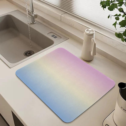 Blue Light Pink Gradient Dish Drying Mat for Kitchen Counter Absorbent Coffee Bar Mat for Countertops Easy to Clean Kitchen Drying Mats for Sink Dishes Pans Rack Utensils, 23.6"x19.7"