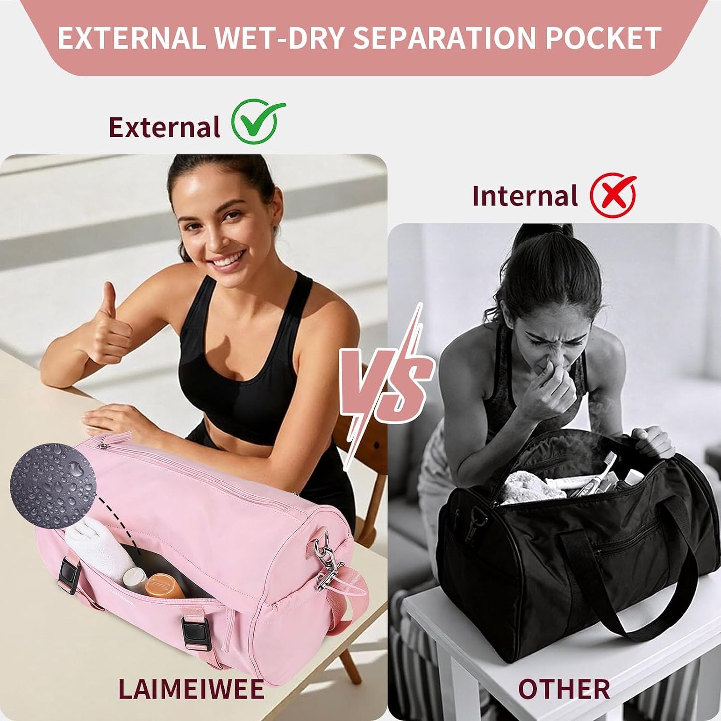 Small Gym Bag for Women Men, 15L Sports Workout Bag with Wet Pocket and Yoga Mat Holder, Lightweight & Water-Resistant Mini Travel Duffle Bag (Pink)