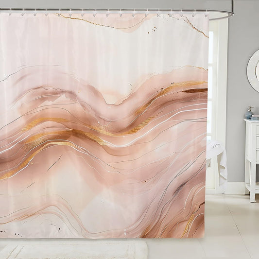 Erosebridal Marbling Shower Curtain Peach Pink Marble Waterproof Bathroom Curtains, Watercolor Ink Paintings Bathtub Decor Abstract Texture Bathroom Accessories 72" Wx72 L