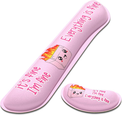 Dapesuom Enlarge Keyboard Wrist Rest, Memory Foam Wrist Cushion for Desk Mats Support, Typing Pain Relief Keyboard Mouse Pad Rests Set with Non-Slip Base for Gaming Laptop Computer, Pink Dumpster