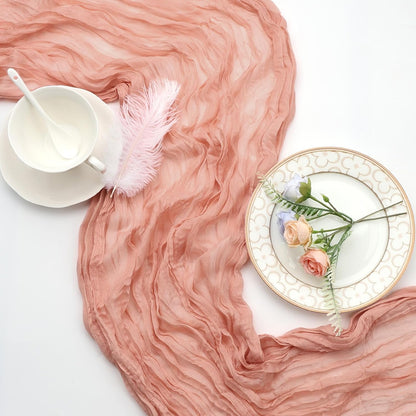 12 Pack Peach Cheesecloth Table Runner 10ft Boho Gauze Fabric Cheese Cloth Table Runner 35 x 120 Inch Rustic Sheer Runner for Holiday Baby Shower Home Décor Party Wedding Decoration
