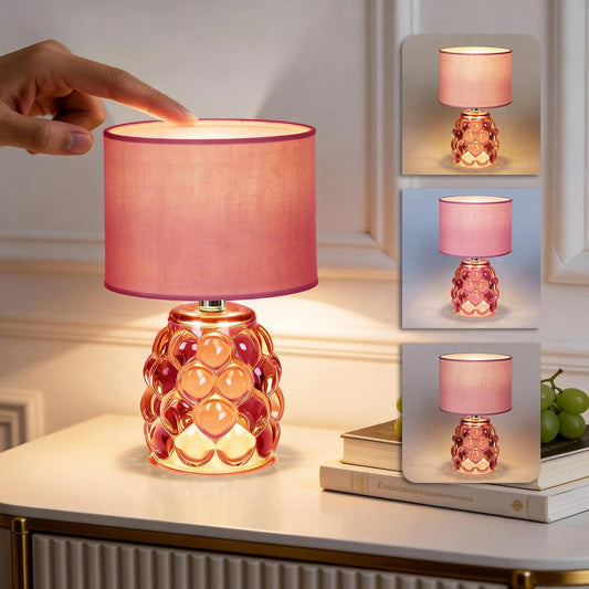 MJ PREMIER Pink Rechargeable Table Lamp Cordless LED Decorative Lamp Dimmable Touch Control 3 Color Night Light, Wireless Desk Lamp with USB Mother's Day for Mom Bedroom, Livingroom, Home Decor