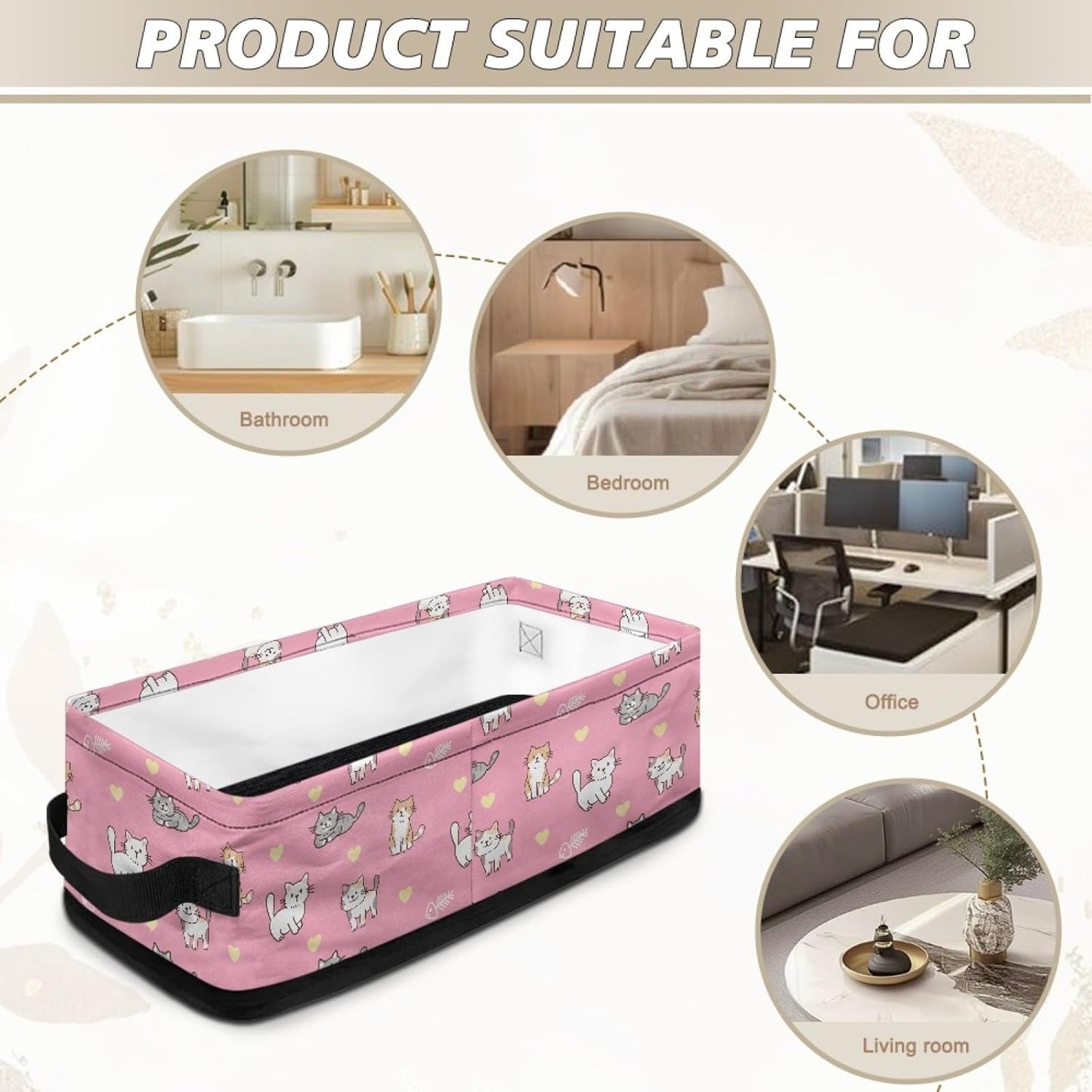 Cute Cat Toilet Paper Storage Basket for Shelf,Heart Toilet Paper Organizer for Bathroom Pink Toilet Paper Bin with Handle for Bedroom Toilet Paper Caddy for Living Room