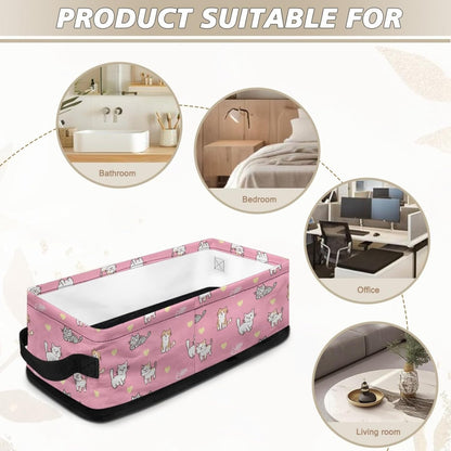 Cute Cat Toilet Paper Storage Basket for Shelf,Heart Toilet Paper Organizer for Bathroom Pink Toilet Paper Bin with Handle for Bedroom Toilet Paper Caddy for Living Room