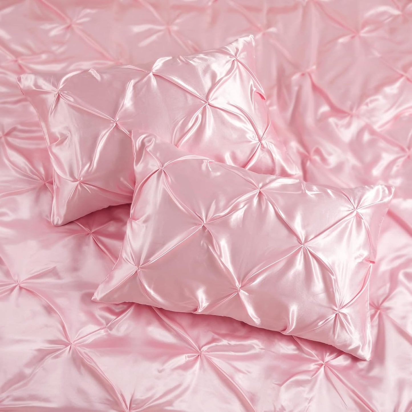 P Pothuiny Pintuck Satin Pillowcase Standard Size Set of 2, Blush Pink Satin Pillow Shams Pinch Pleated Silky Smooth Pillow Covers for Hair, Decorative Pillow Case with Envelope Closure