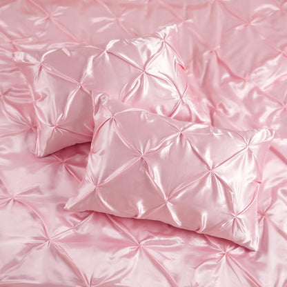 P Pothuiny Pintuck Satin Pillowcase Standard Size Set of 2, Blush Pink Satin Pillow Shams Pinch Pleated Silky Smooth Pillow Covers for Hair, Decorative Pillow Case with Envelope Closure