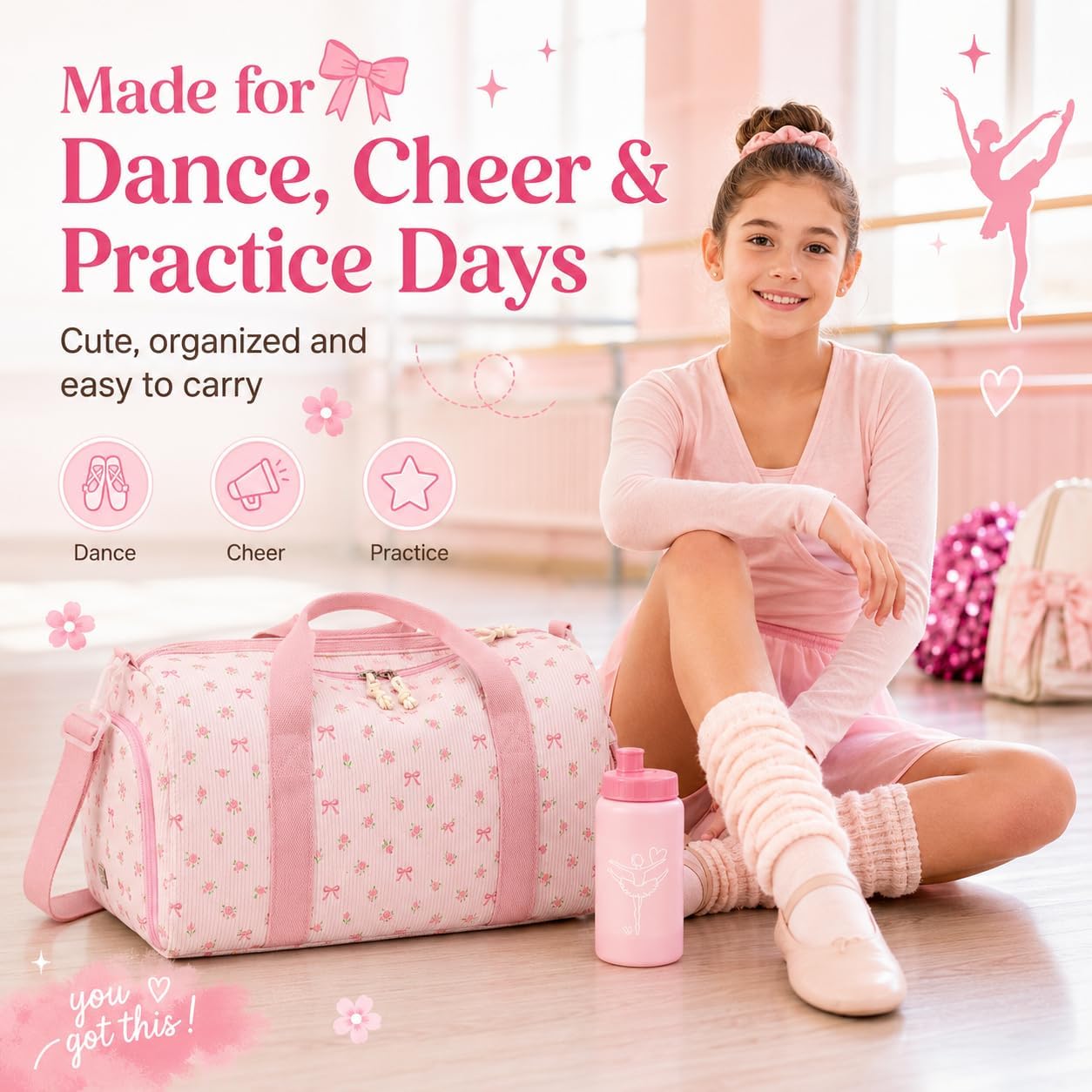 BTOOP Duffle Bag for Gym Sports Women Girls Workout Travel Bag Weekender with Shoe Compartment and Wet Pocket