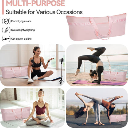 Large Yoga Mat Tote Bag for Women with Holder Strap,Pilates Gym Tote Bag with Shoes Bag & Wet Pocket