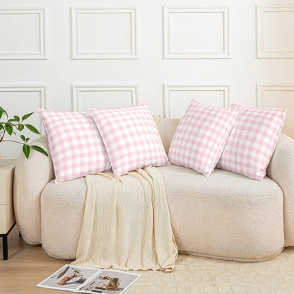 Pink White Throw Pillow Covers 24 x 24-Inch Set of 2 Buffalo Check Cushion Case for Kids Teens Adults Plaid Decor Pillowcase Geometric Modern Art Indoor Outdoor Room Decor Zipper All Season Soft