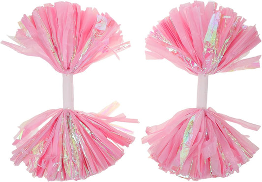 Artibetter 2pcs Cheerleading Pom Poms Flowers with Handle 6-inch Rainbow Matte Pink Cheer Accessories for Sports Teams Dance Competitions and School Events