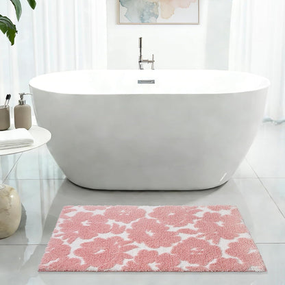Civkor Pink and White Bathroom Rug, Tufted Flower Bath Mat for Bathroom with Non Slip TPR Backing, Quick Dry Microfiber Surface, Soft and Super Water Absorbent Bath Rug, 31x20Inch