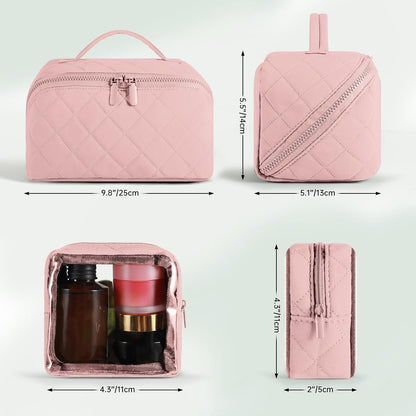 Makeup Bag for Portable Travel and Business Trips ，Large Makeup Organizer lightweight and Soft，Toiletry Bag,Secure Zipper Closure (Pink)