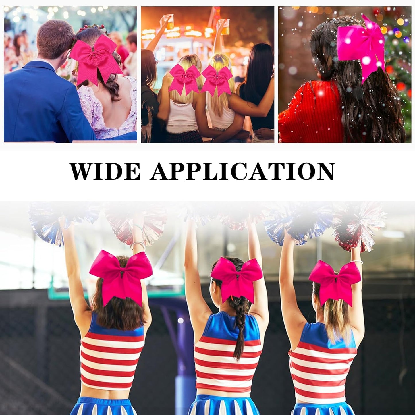 4pcs Large Cheering Bows 8 Inch Pink Cheerleading Bows with Elastics Hair Ties Bands Ponytail Holder for Cheerleader Softball Football Competition College Sport
