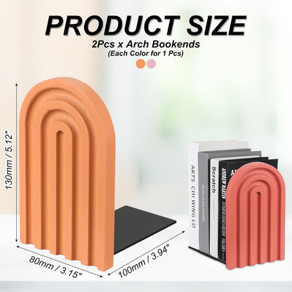 PATIKIL 2Pcs Boho Arch Bookends, Non-Skid Wood Book Ends Rainbow Wooden for Shelves Book Stopper Stand Cute for Holding Books Movie Home Office Library Decorative, Light Orange/Pink