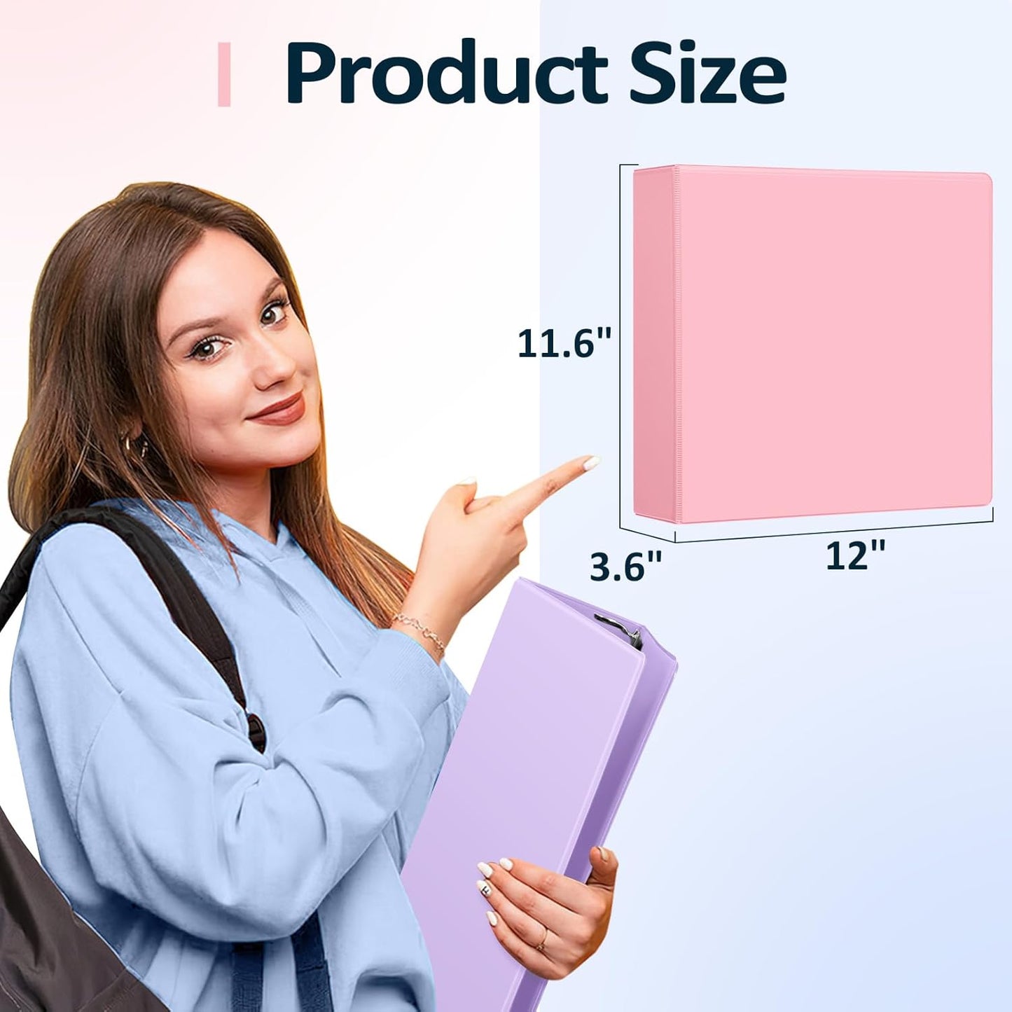 Sooez BinderX Extra Durable 3 Inch 3 Ring Binder, D-Ring Large Binder, Holds 670 Sheets of 8.5x11 Paper, Customizable View Cover with Inside Pocket, Heavy Duty 3 Ring Binder for School, Pink