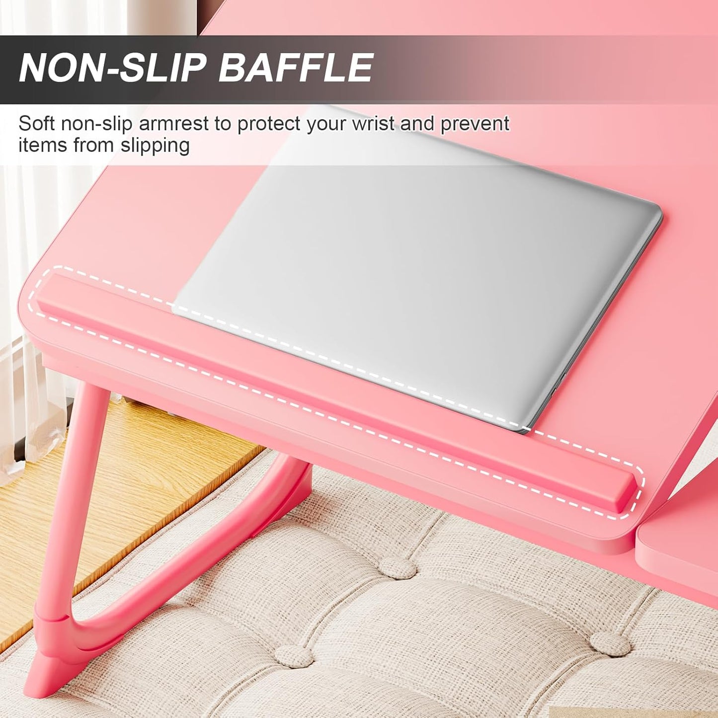 Adjustable Laptop Desk for Bed, 5-Angle Adjustable Lap Tray Table with Cup Holder, Portable Foldable Bed Desk for Eating, Working, Writing & Reading (Pink)