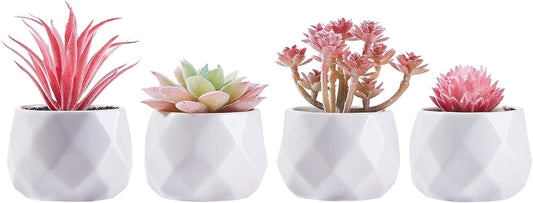 CADNLY Fake Succulent Plant Set - Artificial Desk Plants for Women Desk - Realistic Faux Succulents in Ceramic Pots - Mini Pink Decor for Bedroom Bathroom Office Shelf Decor