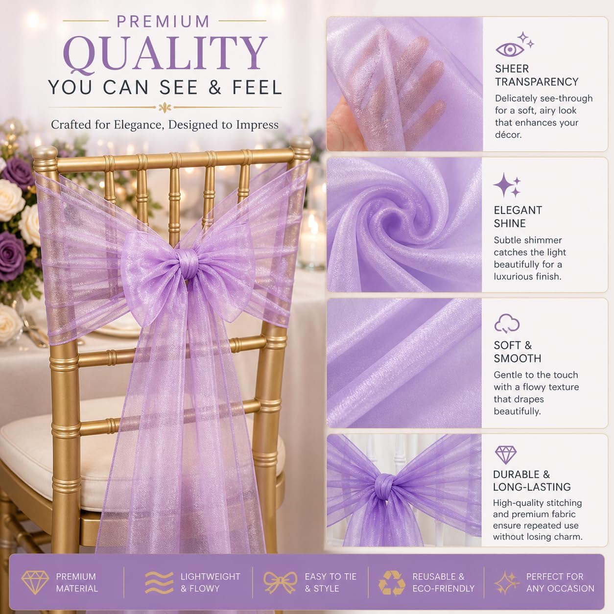 Elegant Organza Chair Sashes Sheer Fabric Sashes for Weddings, Parties, and Special Events – (Pack of 10 PC, Baby Pink)