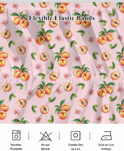 Bed Skirt Pink Peaches Bedskirt 16 Inch Drop Flowers Summer Fruit Adjustable Elastic Wrap Around Bed Skirts Dust Ruffle for Queen Size Bed Frame Cover