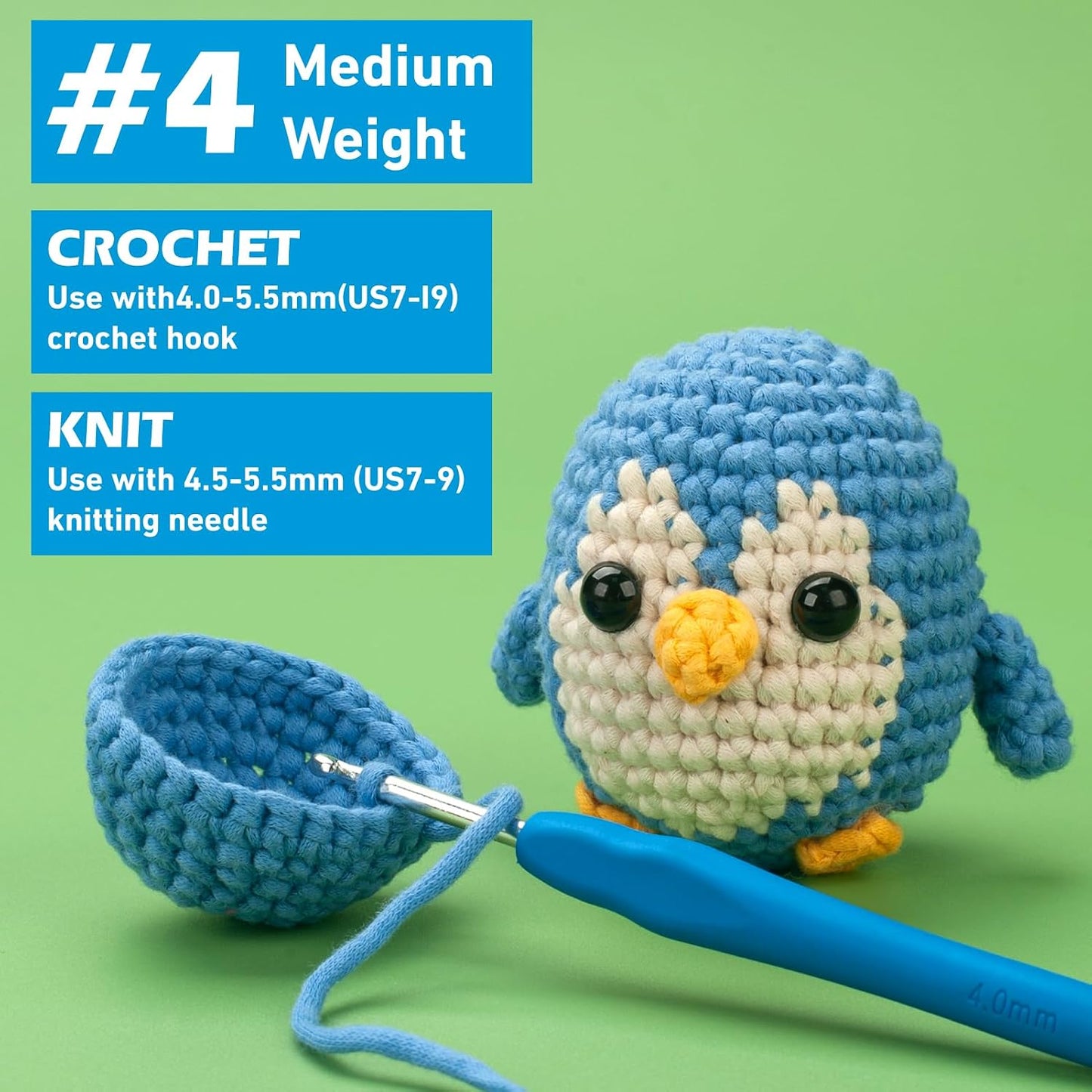 Crochet Yarn for Beginners, Cotton Yarn for Crocheting & Knitting, 3 Pack×1.8 oz Amigurumi Yarn with Easy-to-See Stitches-Thick and Soft, Worsted Medium # 4, Cotton-Nylon Blend