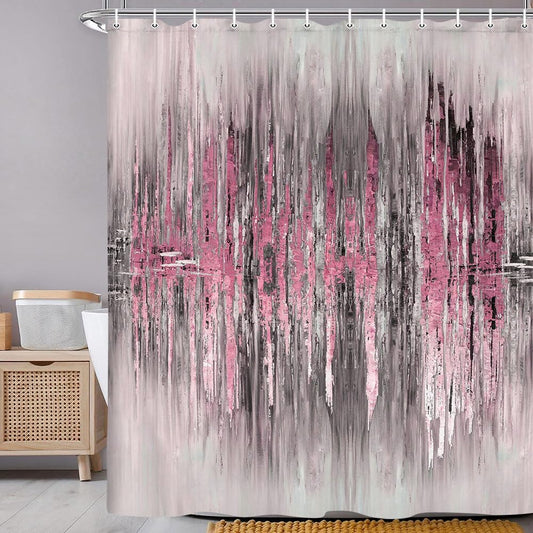Abstract Shower Curtain, Modern Pink Gold crackNon Decor Bath Curtains, Stripe Contemporary Abstract Painting Fabric Bathtub Shower Curtain Set with Hooks,69X72in