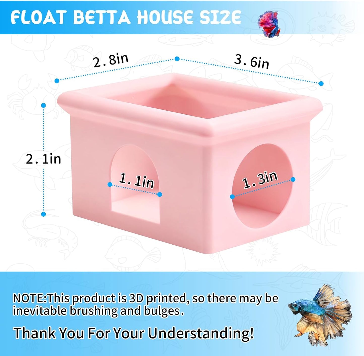 Floating Betta Fish Hammock Cave House for Aquarium, 3D Printed Betta Shrimp Feeder & Hideout Cave Toys, Small Aquarium Feeding Ring Decor, Turtle Fish Tank Decorations Accessories -Pink