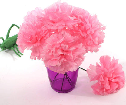 Larksilk 100 Pack Artificial Carnations - Bulk Silk Flowers for Weddings, Mother's Day, Graduations, Easter & Memorial Day - 3.5" Heads, 5" Stems, Real Touch Petals, 18 Colors Available - Pink