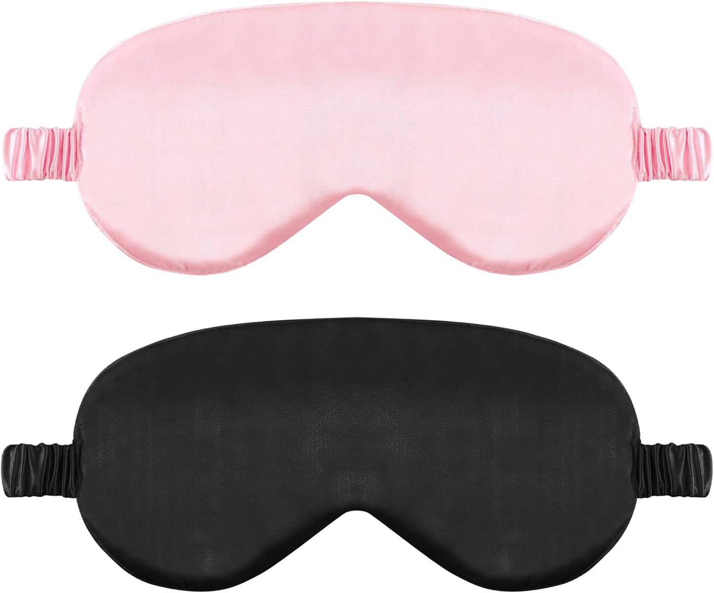 2 Pack Sleep Mask Silk Eye Mask Cover for Sleeping, Soft Satin Blindfold with Elastic Strap, Blocks Light and Reduces Puffy Eyes, Comfortable Night Sleeping Mask for Women Men (Black&Pink)