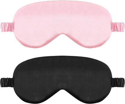 2 Pack Sleep Mask Silk Eye Mask Cover for Sleeping, Soft Satin Blindfold with Elastic Strap, Blocks Light and Reduces Puffy Eyes, Comfortable Night Sleeping Mask for Women Men (Black&Pink)