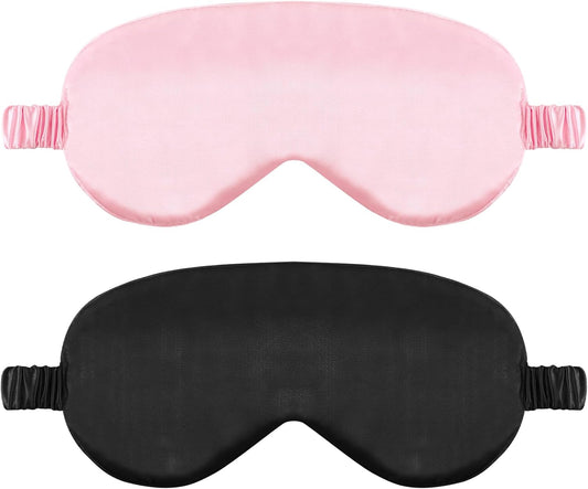 2 Pack Sleep Mask Silk Eye Mask Cover for Sleeping, Soft Satin Blindfold with Elastic Strap, Blocks Light and Reduces Puffy Eyes, Comfortable Night Sleeping Mask for Women Men (Black&Pink)