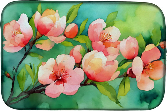 Caroline's Treasures DAC1635DDM Delaware Peach Blossom in Watercolor Dish Drying Mat Absorbent Dish Drying Mat Pad for Kitchen Counter Dish Drainer Mat for Countertop, 14 x 21", Multicolor