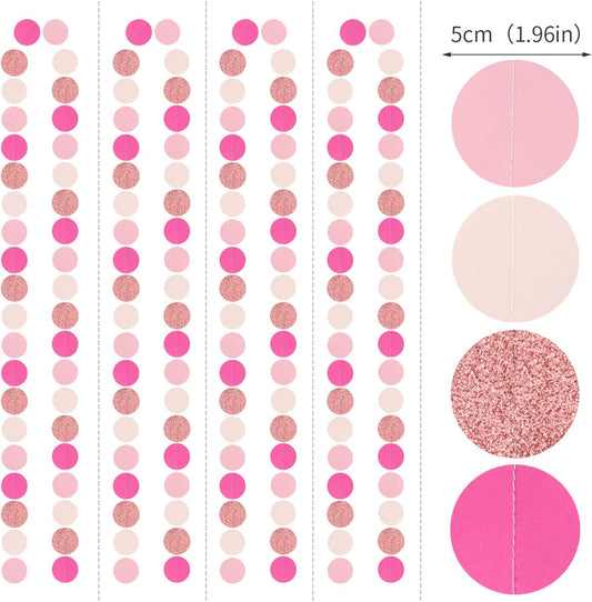 Hot-Pink Rose-Gold Party Decorations Garland - 52ft Wedding Bridal Shower Hanging Decoration Streamers Banner,Baby Girl Birthday Bachelorette Engagement Mohters Valentines Day Brunch Decor Panduola