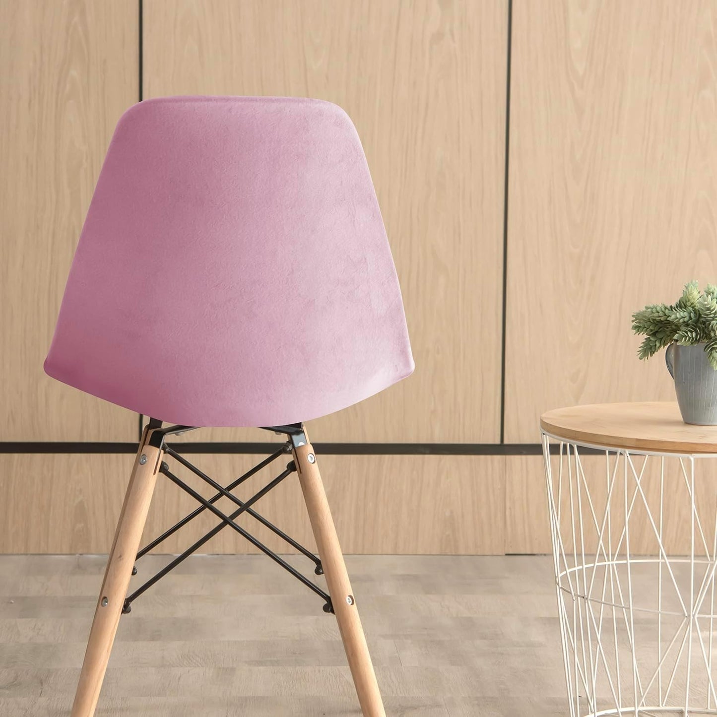 Pack of 4 Velvet Mid Century Modern Dining Chair Covers, Armless Chair Cover,Living Room Side Chair Slipcovers (Pink)